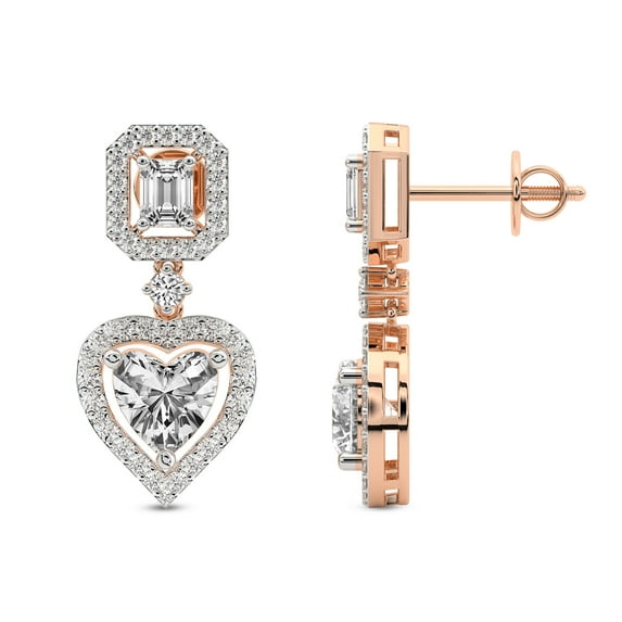 3 Carat IGI certified Heart Shape Lab Grown Diamond Earrings | 14K in Rose Gold | Stardust Dangles Lab Diamond Earrings | Prong Setting | FG-VS1-VS2 Quality Friendly Diamonds