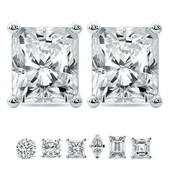 3 Carat Lab Grown Diamond Earrings | IGI Certified Radiant Shape Mriya Love Solitaire Stud Earrings 4 Prong | F-G Color, VS Clarity | 14K White Gold | Friendly Diamonds Earrings