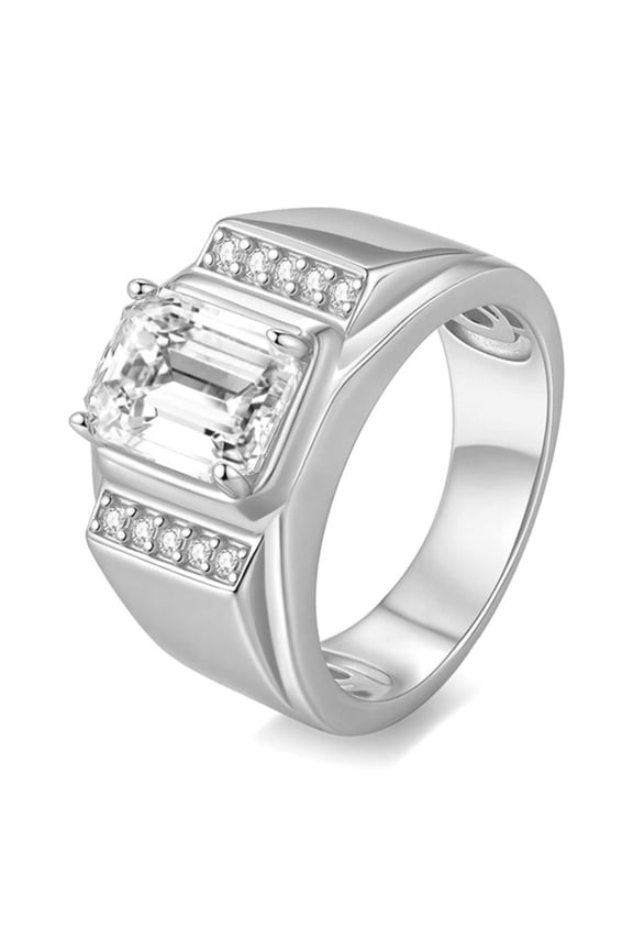 3 Carat Mens Moissanite Ring Sterling Silver Diamond Wedding Band Ring for Men D Color VVS1 Emerald Cut Engagement Promise Birthday Jewelry for Him Size 7-12