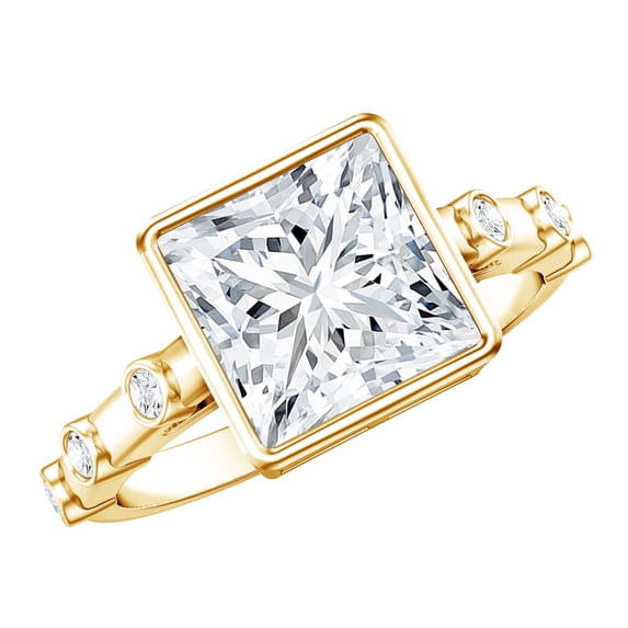 Rosec Jewels Moissanite Princess Cut Engagement Ring 3 Carat - D-VS1 Quality Certified - 8 mm Moissanite Solitaire Ring, 10K Yellow Gold, US 11.50