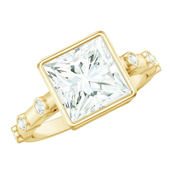 Rosec Jewels Moissanite Princess Cut Engagement Ring 3 Carat - D-VS1 Quality Certified - 8 mm Moissanite Solitaire Ring, 14K Yellow Gold, US 4.00