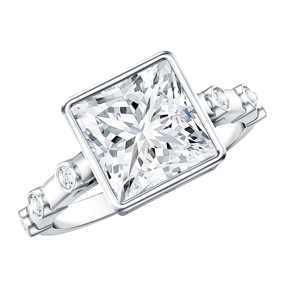 Rosec Jewels Moissanite Princess Cut Engagement Ring 3 Carat - D-VS1 Quality Certified - 8 mm Moissanite Solitaire Ring, 18K White Gold, US 4.00