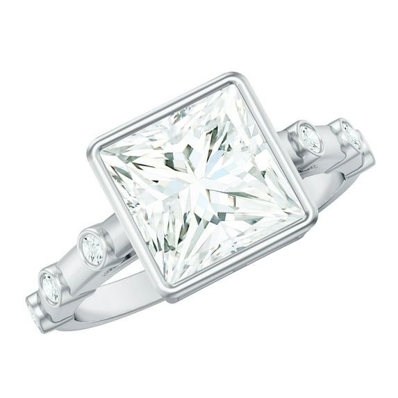 Rosec Jewels Moissanite Princess Cut Engagement Ring 3 Carat - D-VS1 Quality Certified - 8 mm Moissanite Solitaire Ring, 925 Sterling Silver, US 4.00