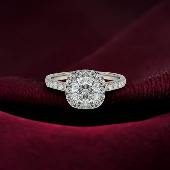 2 Carat Moissanite Halo Engagement Ring 925 Silver, 14K Gold Plated, Round Cut