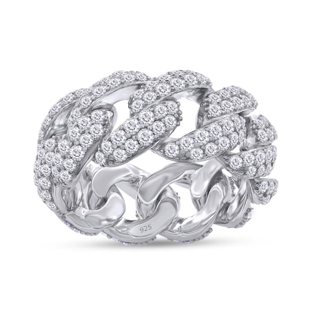 3 Carat Moissanite Miami Cuban Ring for Women Men, Round Lab Created Moissanite Diamond 8.5MM Width 2 Row Cuban Link Chain Rings In 14k White Gold Plated 925 Sterling Silver-6