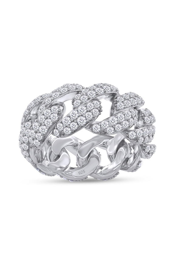 3 Carat Moissanite Miami Cuban Ring for Women Men, Round Lab Created Moissanite Diamond 8.5MM Width 2 Row Cuban Link Chain Rings In 14k White Gold Plated 925 Sterling Silver-8