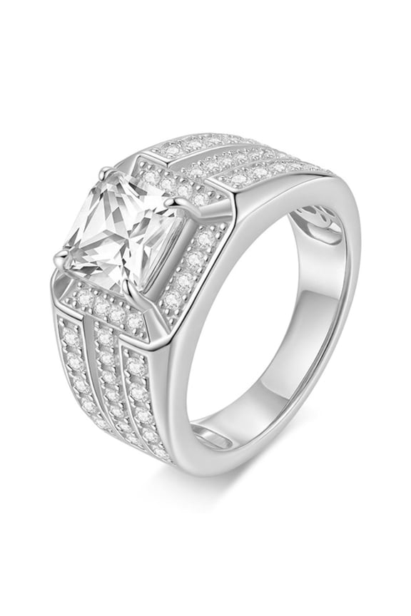 3 Carat Moissanite Ring Gold Wedding Band for Men D Color VVS1 Clarity Square Mens Diamond Rings 925 Sterling Silver Promise Ring for Him Size 7-12