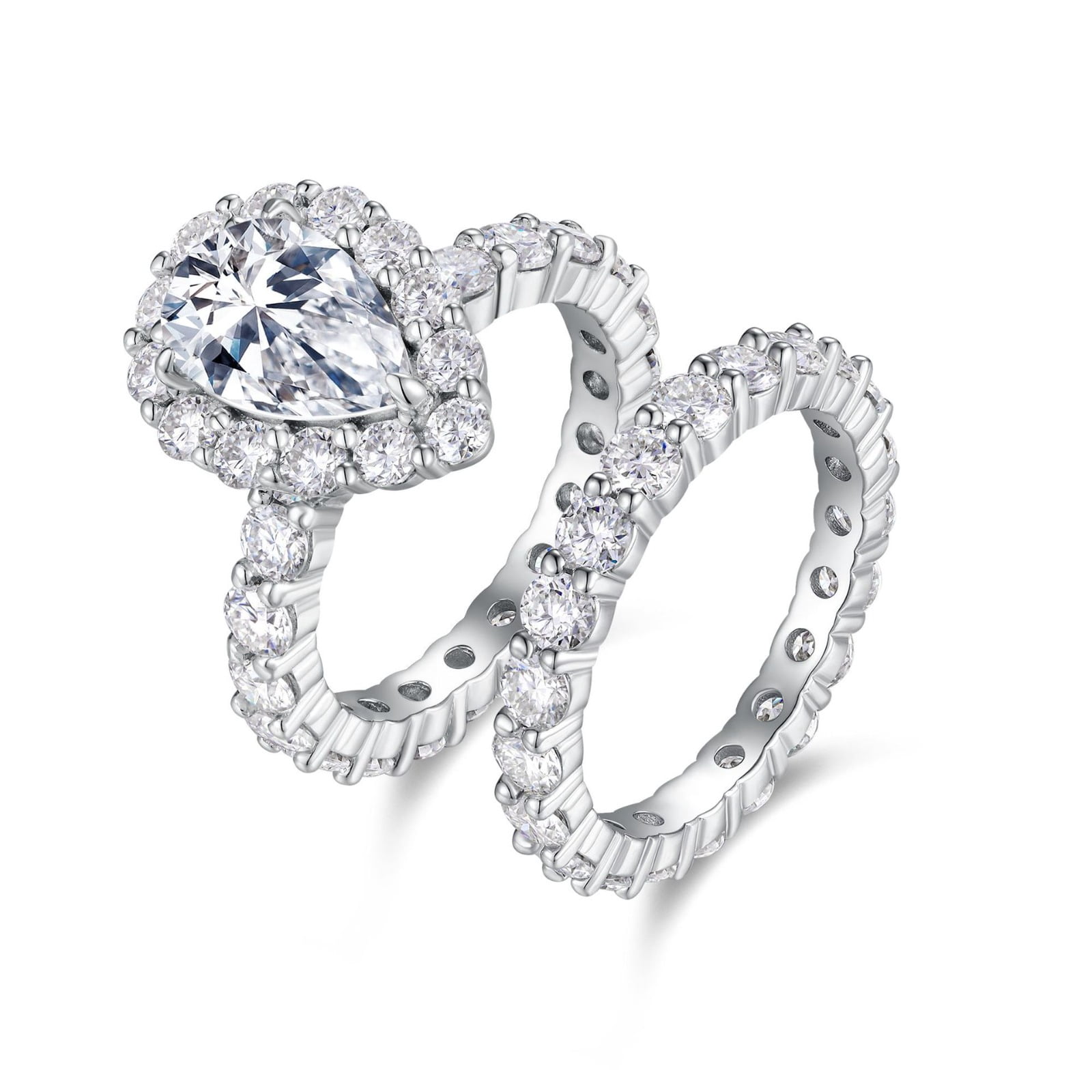 3 Carat Moissanite Ring Pear Shaped Engagement Ring D Color VVS1 Clarity Moissanite Wedding Sets for Women 925 Sterling Silver Bridal Sets Wedding Rings Size 5-9