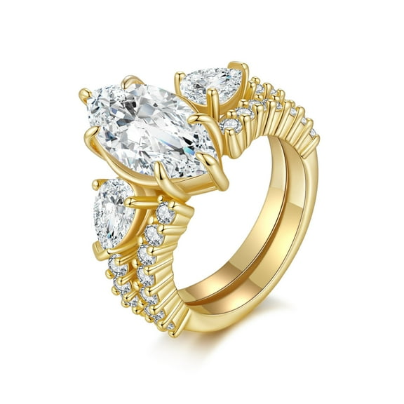 3 Carat Moissanite Ring Set D Color VVS1 Clarity Marquise Cut Gold Engagement Rings for Women 925 Sterling Silver Bridal Sets Wedding Rings Size 5-9