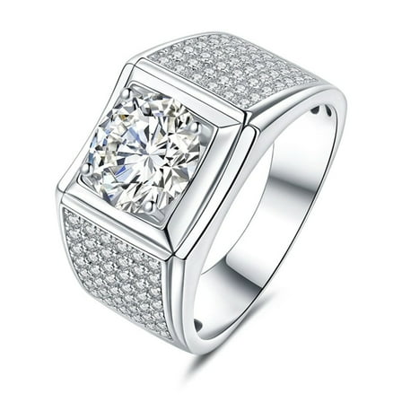 3 Carat Moissanite Rings for Men Sterling Silver Engagement Ring D Color VVS1 Clarity Round Cut Lab Created Diamond Ring Jewelry Size 8-12