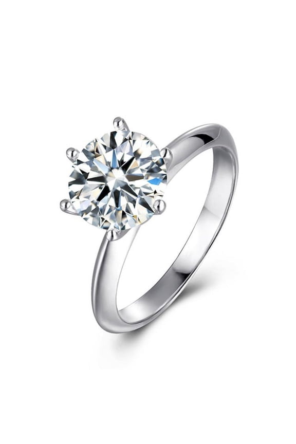 3 Carat Moissanite Solitaire Engagement Ring in Platinum Plated Silver (Certified, 9 MM) SIZE 7