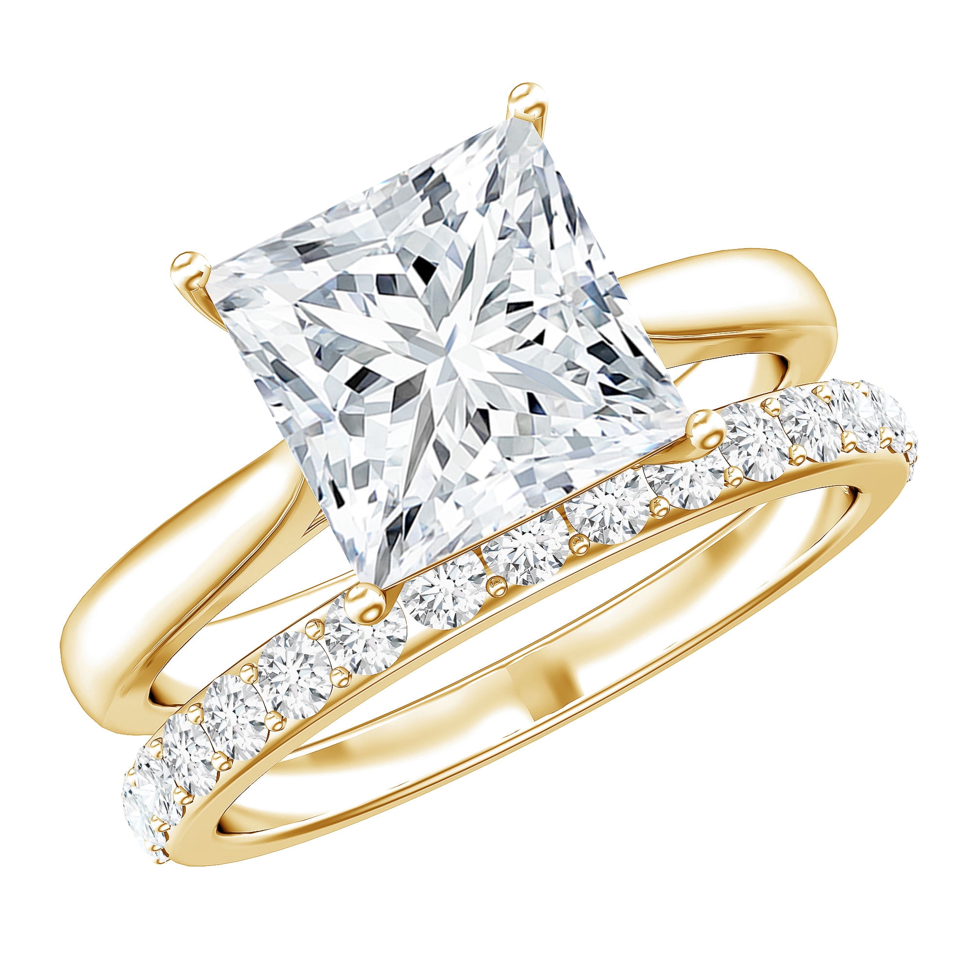 Rosec Jewels Moissanite Wedding Ring Set for Women - 3 Carat Engagement Ring with Enhancer - D-VS1 Grade Certified, 10K Yellow Gold, US 3.00