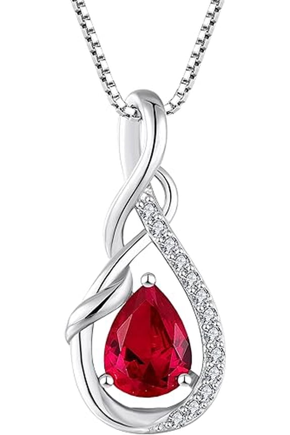 3 Carat Natural 925 Sterling Silver Pear Shape Red Ruby Gemstone Pendant for Women, Elegant Teardrop Birthstone Jewelry