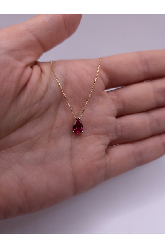 3 Carat Natural Pear Cut Ruby in Gold Plated Jewelry Wedding Anniversary Gift For Wife