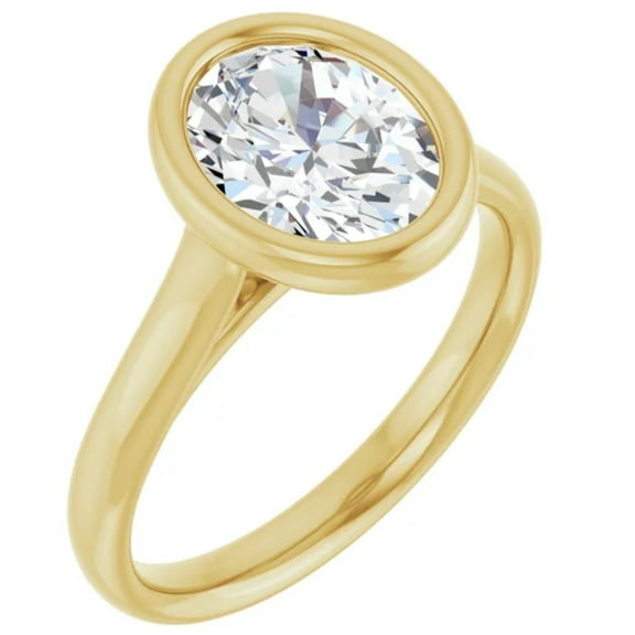 3 Carat Oval Cut Lab Diamond Engagement Ring Yellow Gold Bezel Set