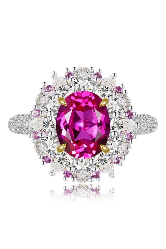 3 Carat Oval Engagement Ring 5A CZ Simulated Diamond Statement Rings 925 Sterling Silver Halo Pink Cocktail Rings for Women