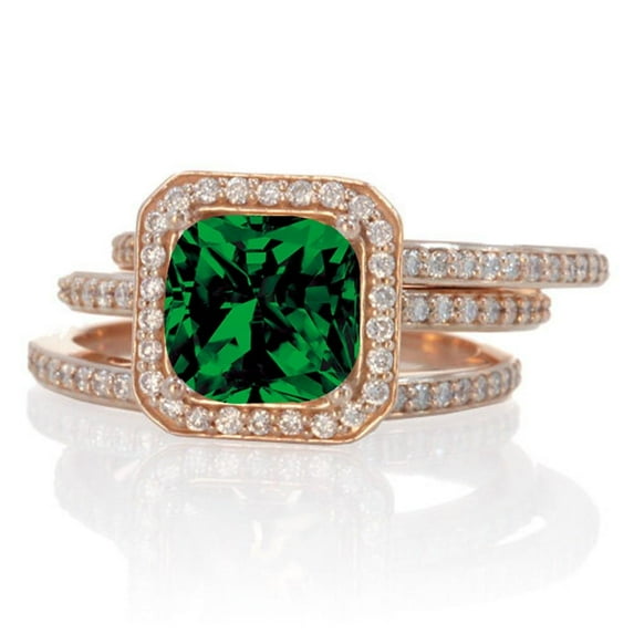 3 Carat Perfect 6mm Princess cut And Moissanite Diamond Trio Halo Wedding Ring Set on 10k Rose Gold