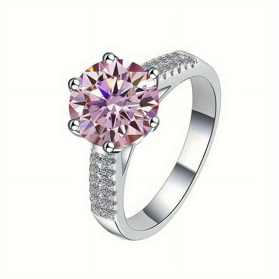 3 Carat Pink Moissanite Diamond 18K Gold Plated 925 Silver Glam Ring - Durable, Hypoallergenic, and Sparkling Anniversary, Birthday, or Daily Wear Gift for Ladies, Family, and Friends