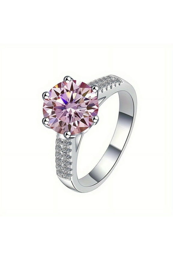 3 Carat Pink Moissanite Diamond 18K Gold Plated 925 Silver Glam Ring - Durable, Hypoallergenic, and Sparkling Anniversary, Birthday, or Daily Wear Gift for Ladies, Family, and Friends
