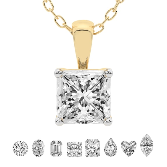 3 Carat Princess IGI Certified Lab Grown Diamond Pendant Necklace For Women | FG-VS Solitaire Pendant Necklace 18K Yellow Gold | Martina Solitaire
