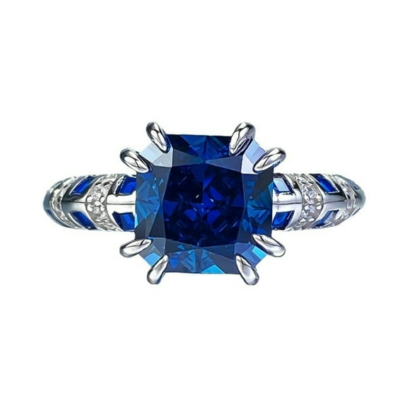 3 Carat Radiant Cut Engagement Ring Dainty Blue Statement Cocktail Rings for Women Vintage S925 Sterling Silver Anniversary Ring Ladies Fine Jewelry