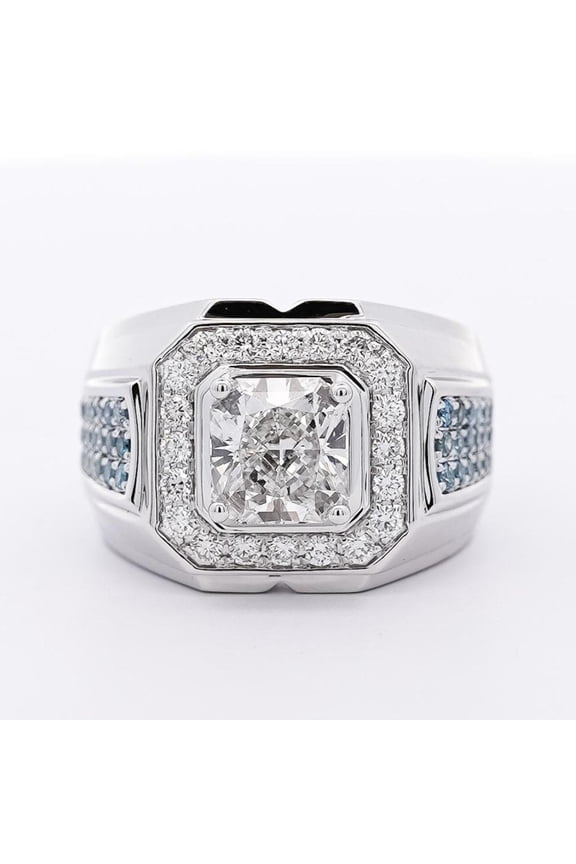 3 Carat Radiant Cut G/Vs2 Lab Grown Diamond 14k White Gold Men's Ring