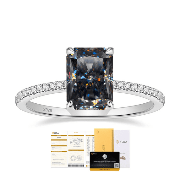 3 Carat Radiant Cut Moissanitefor Women,D color VVS1 - 18k White Gold Over Silver - Gray