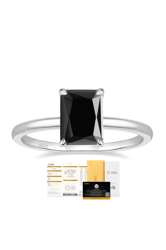 3 Carat Radiant Cut Moissanitefor Women,D color VVS1 - Simple Solitaire Ring - 18k White Gold Over Silver - black