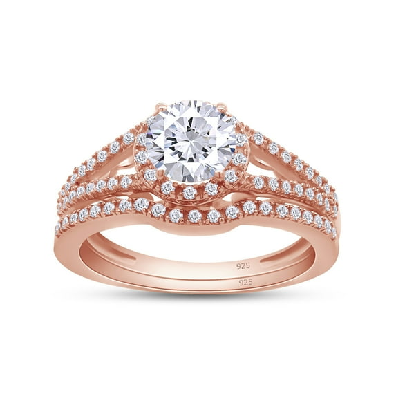3 Carat Round And Cut Rose Cubic Zirconia Wedding & Engagement Bridal Ring Set In 14k Rose Gold Over Sterling Silver (Rose Color, VVS1-VVS2 Clarity, 3 Cttw) Ring Size-10.5