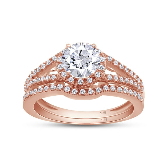 3 Carat Round And Cut Rose Cubic Zirconia Wedding & Engagement Bridal Ring Set In 14k Rose Gold Over Sterling Silver (Rose Color, VVS1-VVS2 Clarity, 3 Cttw) Ring Size-4