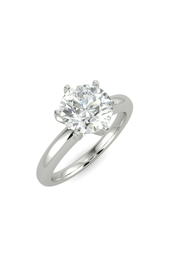 3 Carat Round Brilliant Moissanite Solitaire Engagement Ring in 14k White Gold (G-H, VS, cttw) 6-Prong Size 7.5 by Beverly Hills Jewelers