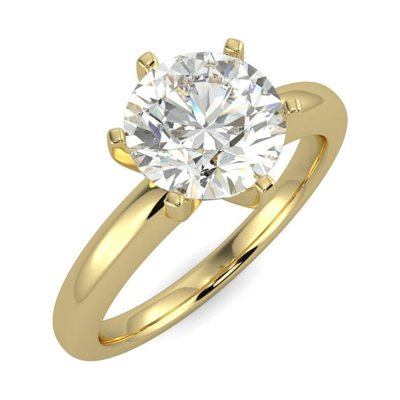3 Carat Round Brilliant Moissanite Solitaire Engagement Ring in 14k Yellow Gold (G-H, VS, cttw) 6-Prong Size 8.5 by Beverly Hills Jewelers