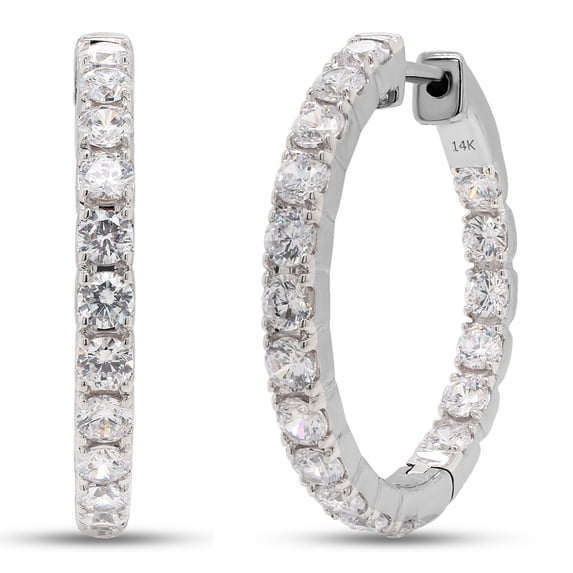 3 Carat Round Cut Lab Created Moissanite Diamond Inside Outside Hoop Earrings In 14K Solid White Gold Jewelry For Women (G-H Color, VVS1 Clarity, 3 Cttw)