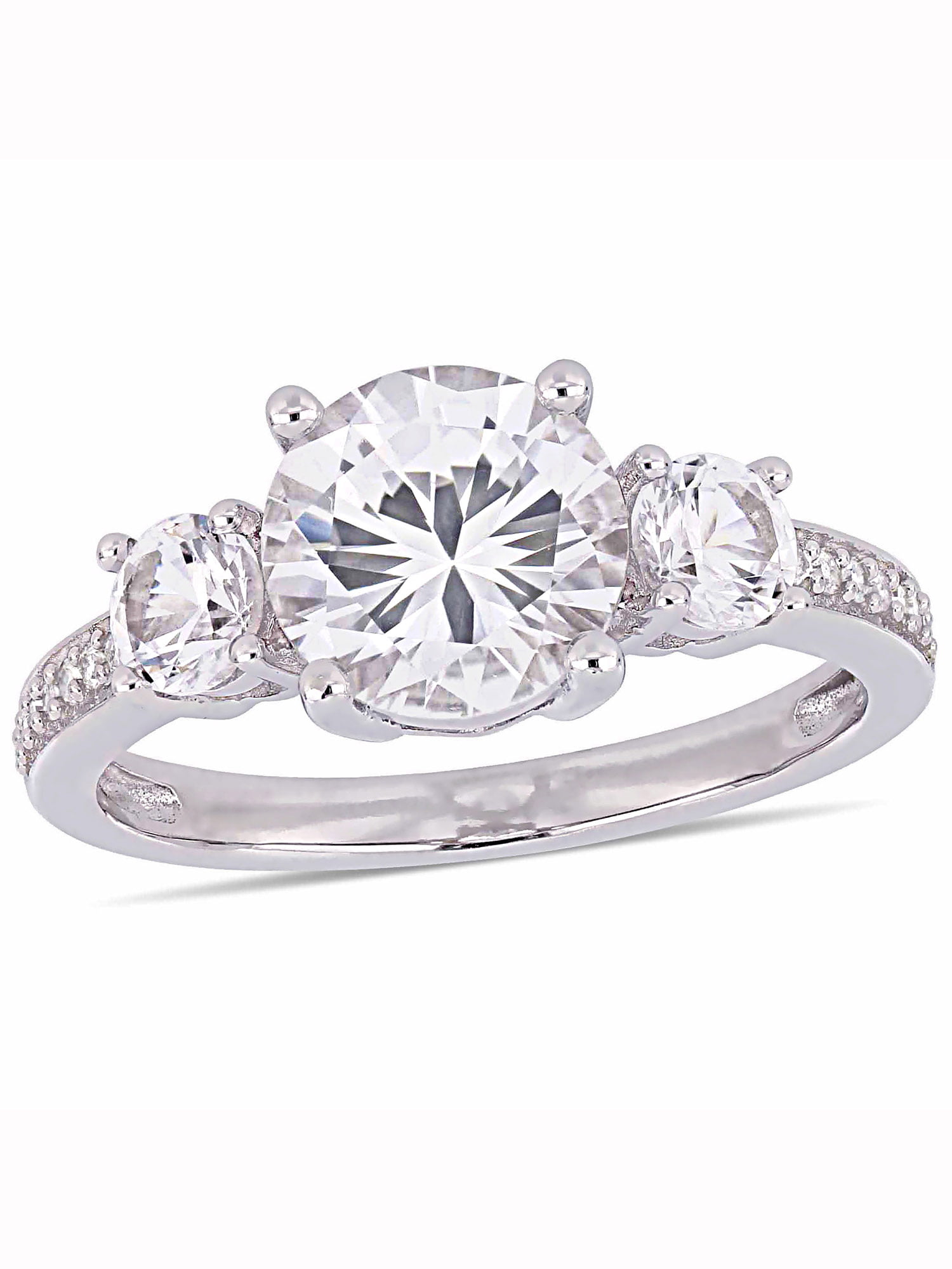Best White Sapphire 3 Stone Cushion Cut Engagement Ring 丨Italo Jewelry