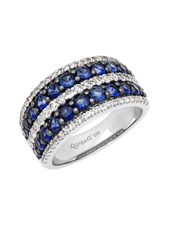 3 Carat TGW Created Blue and White Sapphire Women's "Cyan Gem" Anniversary Band in Sterling Silver