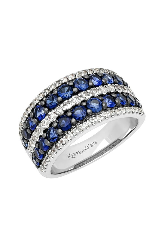 3 Carat TGW Created Blue and White Sapphire Women's "Cyan Gem" Anniversary Band in Sterling Silver