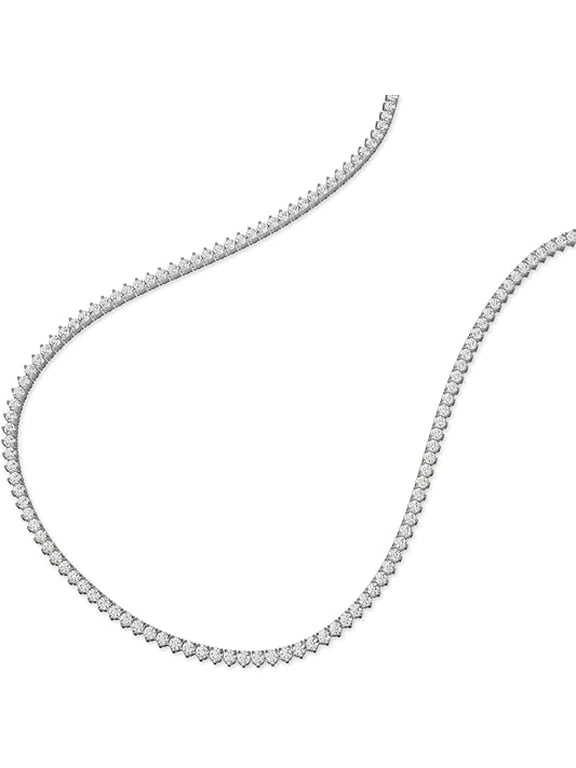 3 Carat TW Round Lab Grown Diamond Straight Line 3 Prong Tennis Necklace in 14K White Gold - 16 Inch