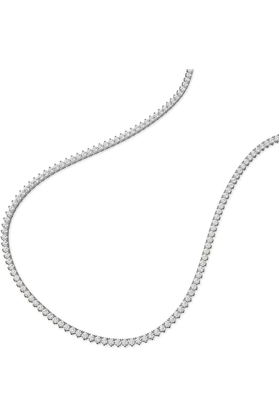 3 Carat TW Round Lab Grown Diamond Straight Line 3 Prong Tennis Necklace in 14K White Gold - 18 Inch