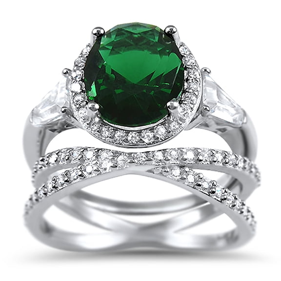 3 Carat Vintage Style Sterling Silver Emerald Green CZ Bridal Wedding Engagement Ring Set for Women Size 5