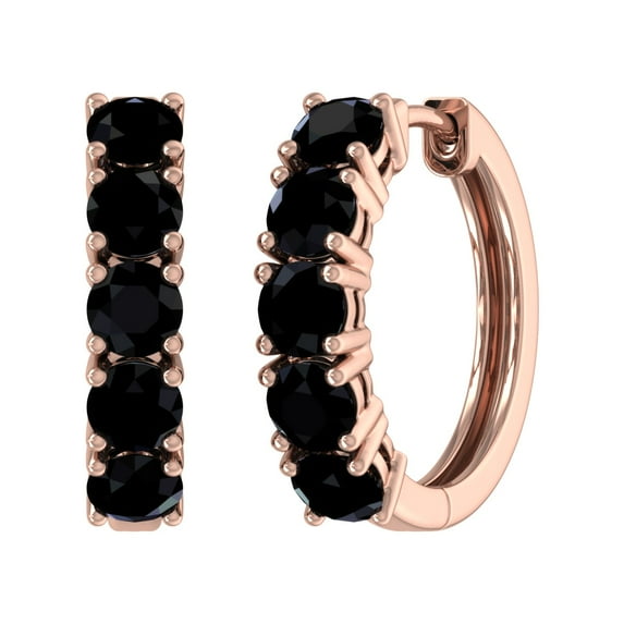 3 Carat (ctw) 10K Rose Gold Round Black Diamond Ladies Huggies Hoop Earrings