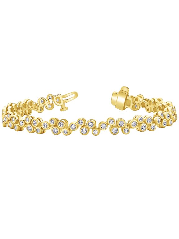 3 Carat (ctw) 14K Yellow Gold Cut LAB GROWN Round Cut Diamond Bubble Bracelet (Color E-F Clarity VS2-SI1)