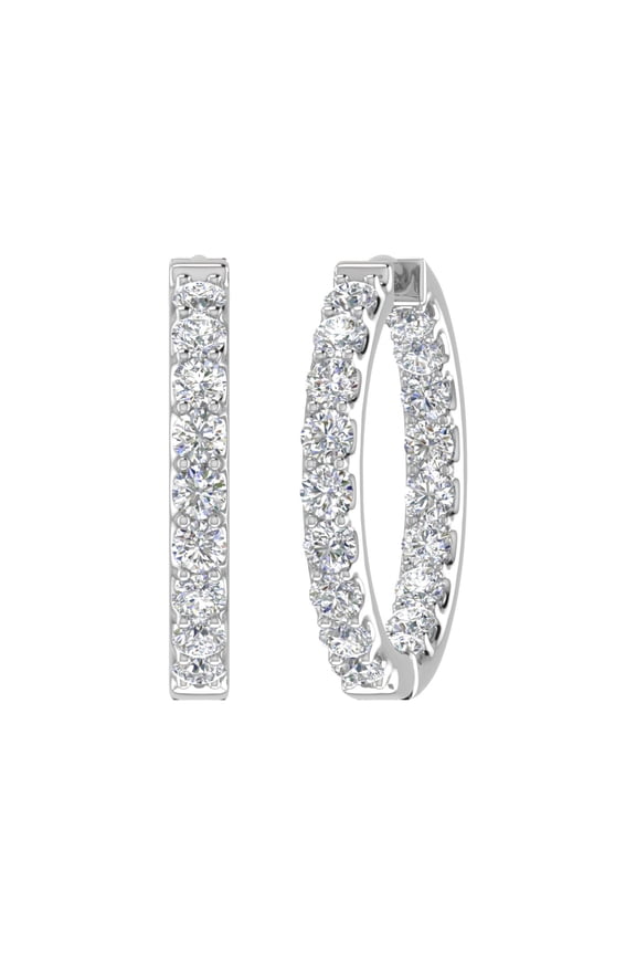 3 Carat (ctw) Inside Out Diamond Hoop Earrings in 14K White Gold (I1-I2 Clarity)