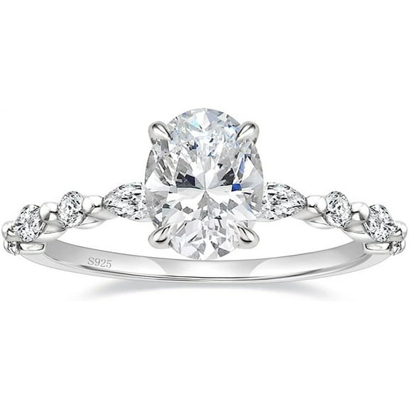 3 Carats 925 Sterling Silver Ring Oval Cut Cubic Zirconia Engagement Solitaire Halo Promise Ring for Women Size 3-13