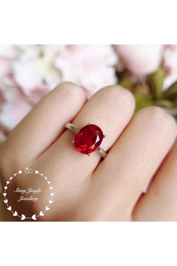 3 Carats Oval Cut Genuine Lab Grown Ruby Solitaire Engagement ring, July Birthstone Promise Ring, Simple Ruby Solitaire Ring