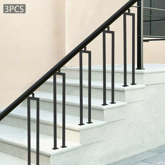 3*Carbon Steel Stair Balusters Modern U-Shaped Metal Spindles for Stairs Black