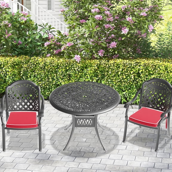 3 Cast Aluminum Patio Ensemble With Cushions - Black, Protected, For Outdoor Use Furniture In Cushions, Rust-, Enhancing Ambiance And Relaxation