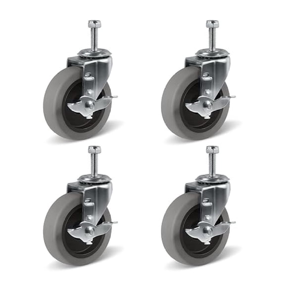 3" Caster Wheels Heavy Duty, Threaded Stem Casters Set of 4 with Brake, 5/16''-18 x 1 (Screw Diameter 5/16", Stem Length 1"), Rubber Swivel Casters for Cart Furniture(3"-4 Stem Brake Caster)