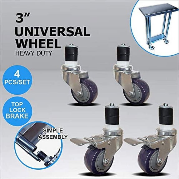 3" Casters for Food Prep Work Table - Set of 4 Rolling Wheels