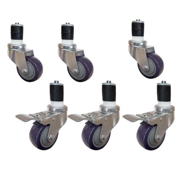 3 Inch Swivel Casters Set of 6 for Food Prep Table | Heavy Duty 3" Rolling Wheels with Brake for Stainless Steel Work Table Cart