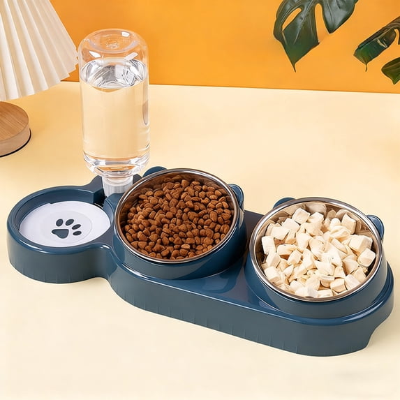 3 Cat Food Bowl -Stainless Steel Bowls with Easy-to-Clean Detachable Design, Non-Slip Base, Pet Feeder for Kittens and Medium Cats (Blue)